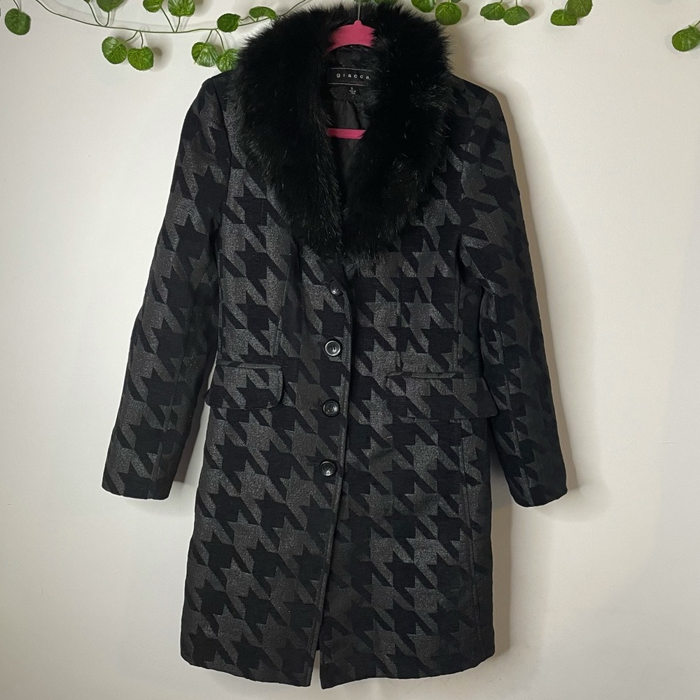 Giacci Women's Houndstooth Print Coat with detachable fur collar - Picture 2 of 11